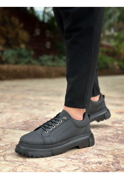 BA0245 Siyah Akıllı Lastik Bağcık Yüksek Siyah Taban Günlük Erkek Ayakkabı